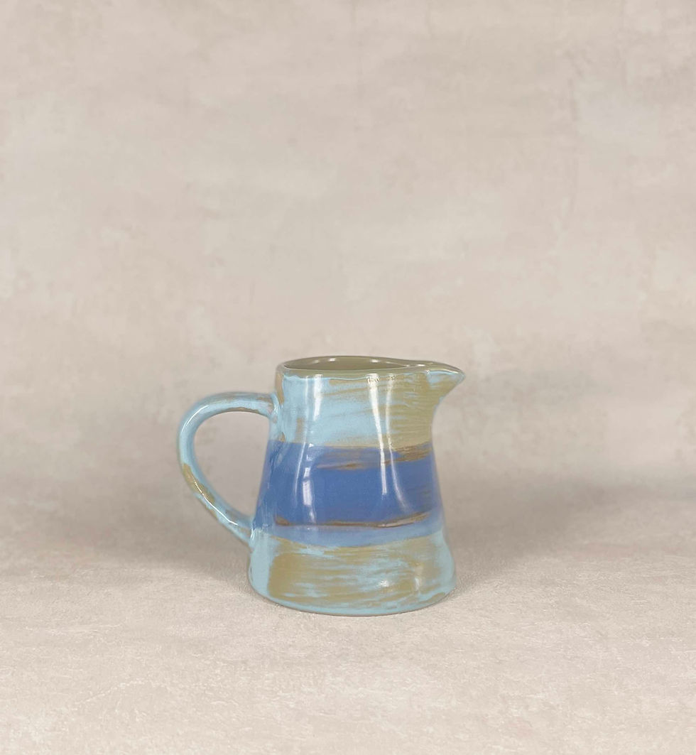 Vintage Cornish pottery, studio pottery hand-thrown artisan jug, coastal colour drip glaze, unique hand made jug.