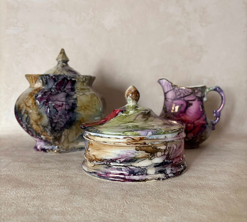 Thumbnail: Collection of Helen Bull Ceramics, Signed by British Ceramic artist Helen Bull Ceramics Visions collection, bone china decor.
