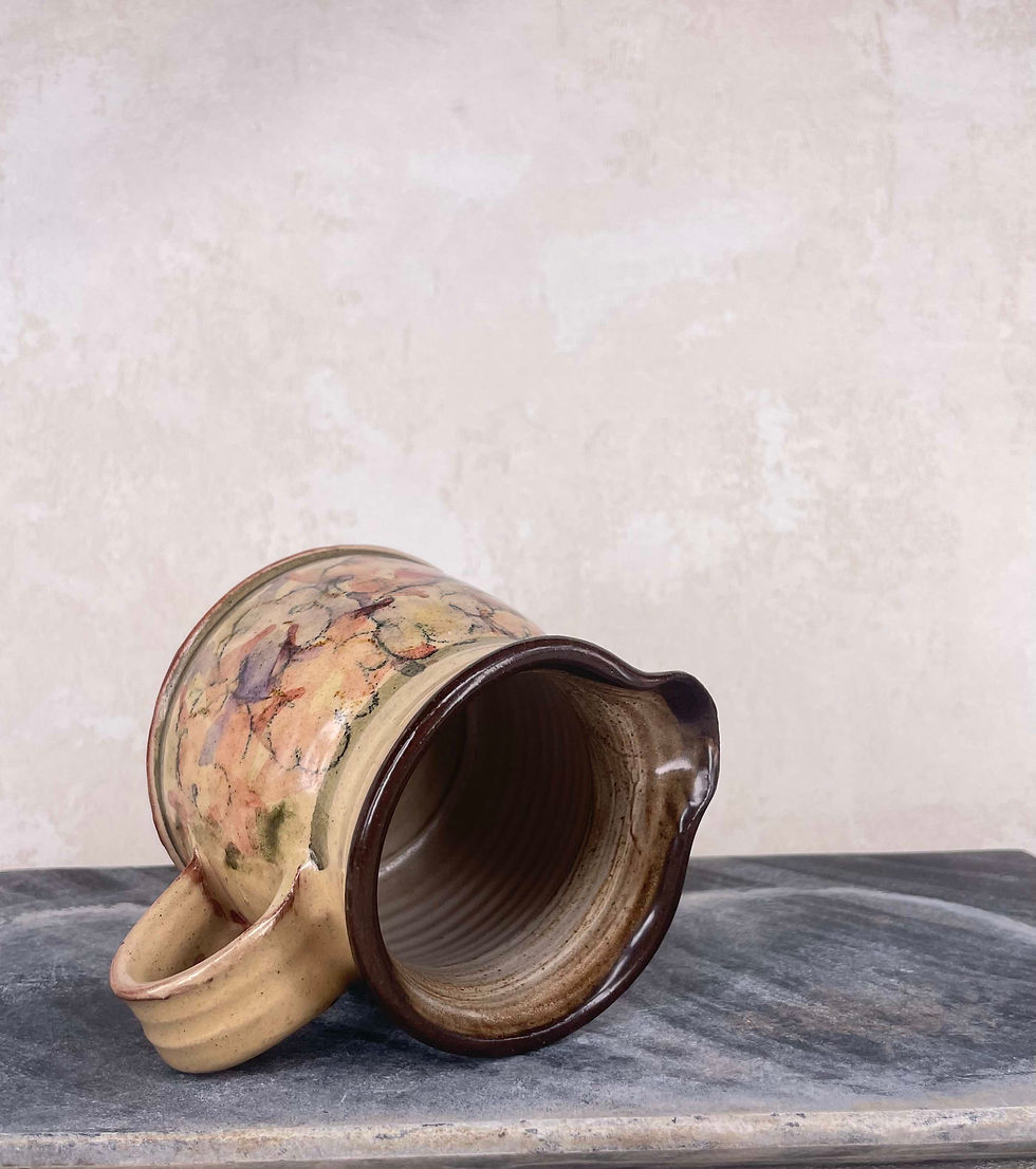 Thumbnail: hand painted ceramic studio jug, water colour effect on stoneware, signed, stamped by artist.