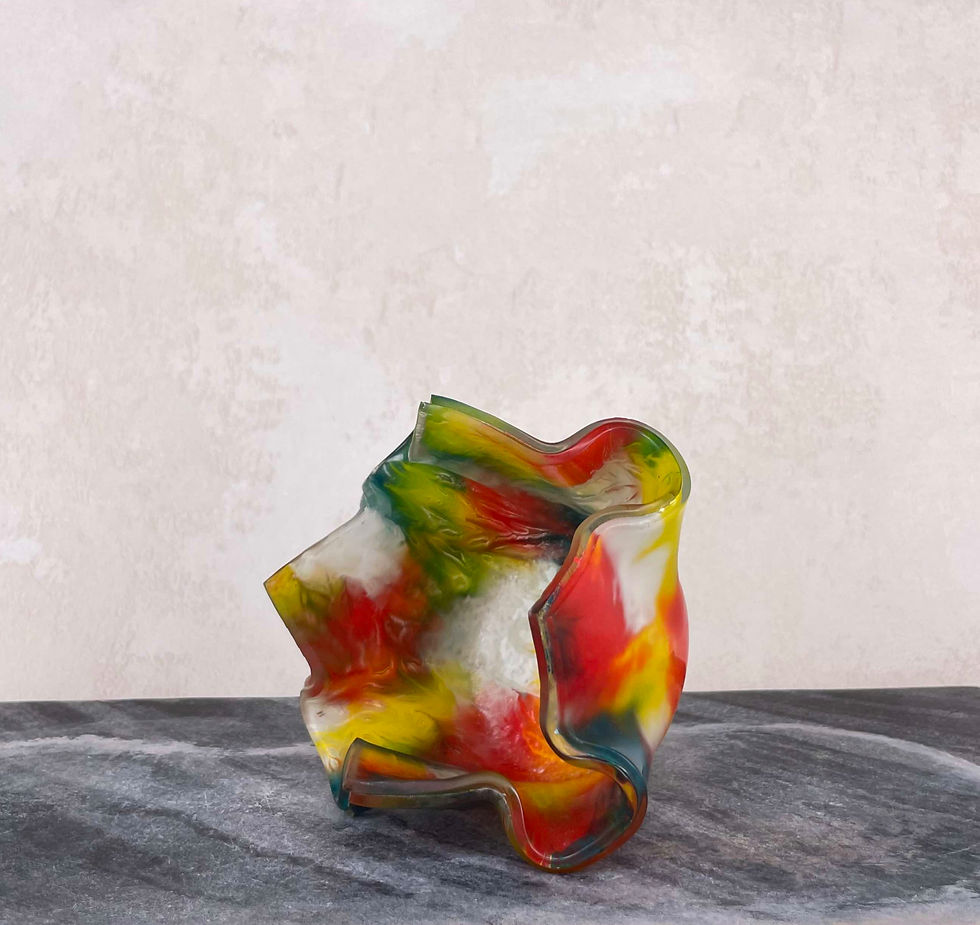 Thumbnail: abstract sculpture, tea light holder, centre piece dish, decorative glass dish, gallery style decor, luminous decor, handmade