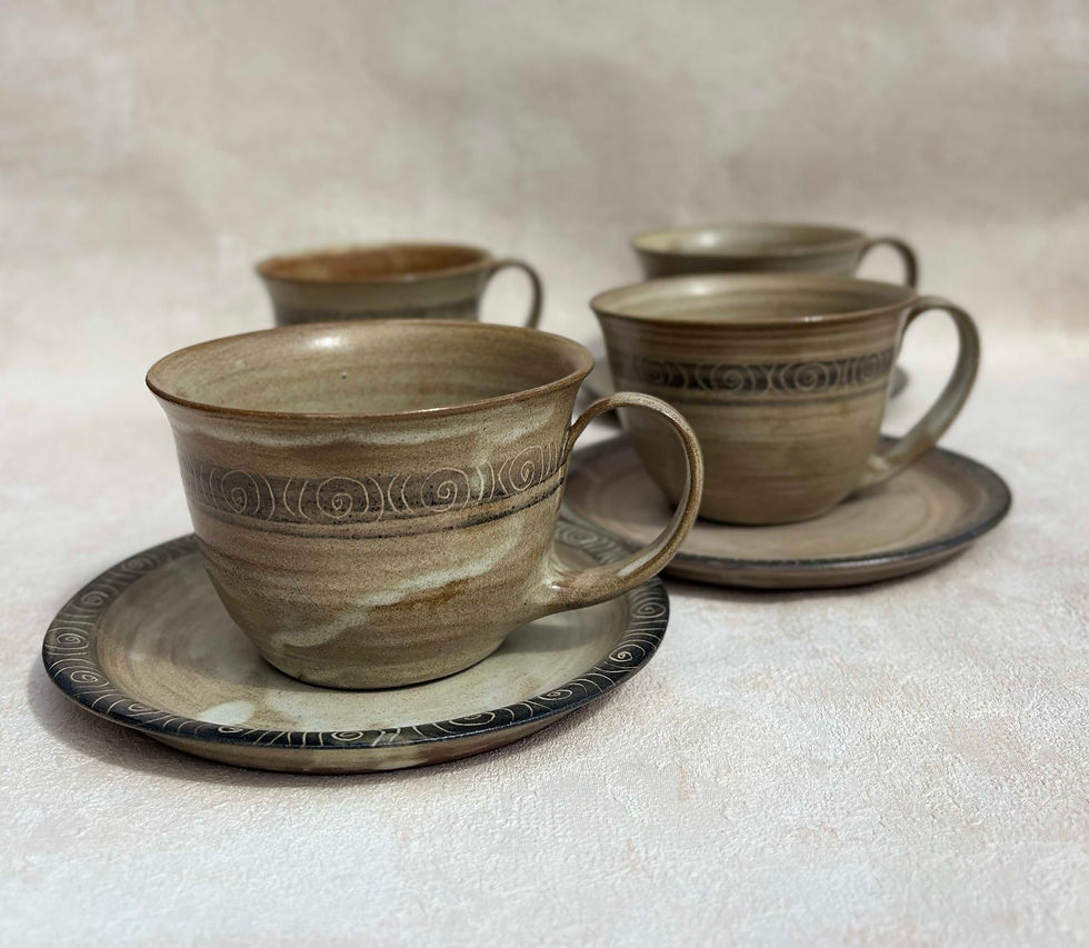 Thumbnail: Vintage Signed Studio Pottery Stoneware Cup & Saucer Set, handmade coffee set,  rustic decor, vintage stoneware, MCM decor.