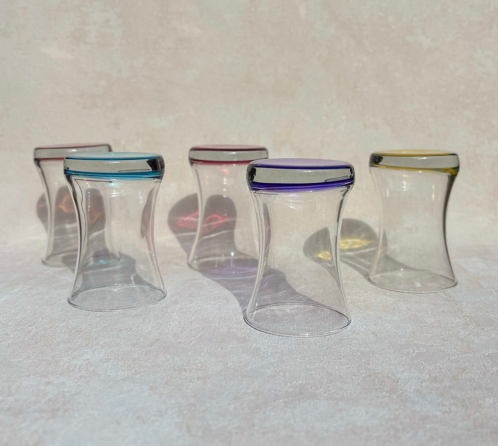 Thumbnail: LAV Göcek Multicoloured Tea Glass, Murano-Style Coloured Bases - Set of 5 cocktail glasses, contemporary interiors.