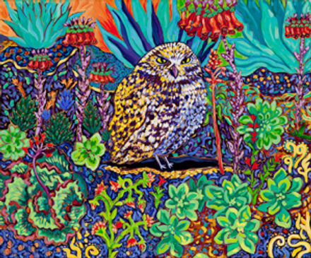Succulent Burrowing Owl 24 x 20 oil by Cathy Carey