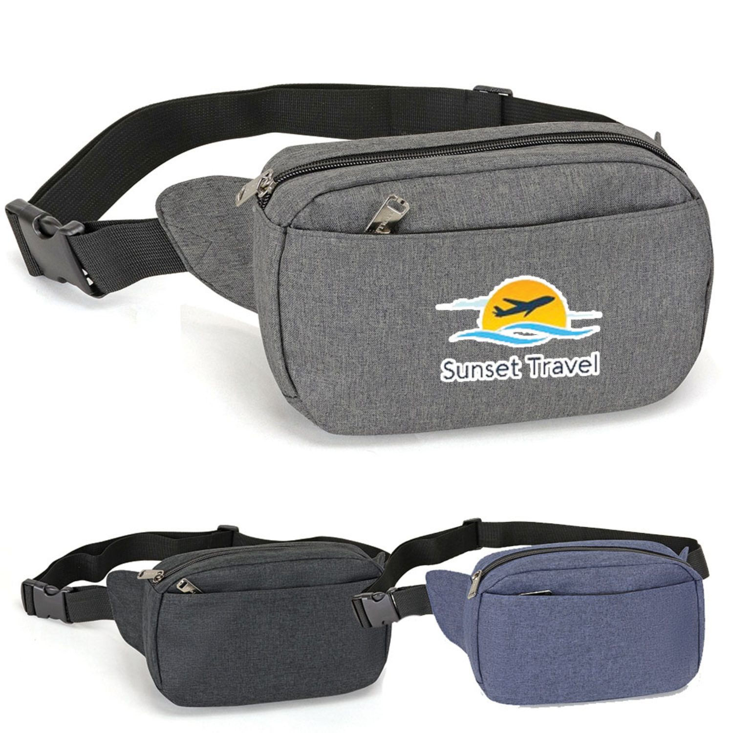 F21912 Heather Rounded 3 Pockets Fanny Pack