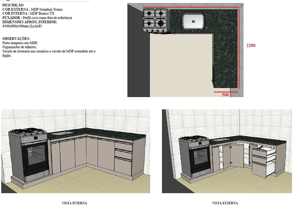 Projeto renderizado Guarda roupa 3 portas de correr