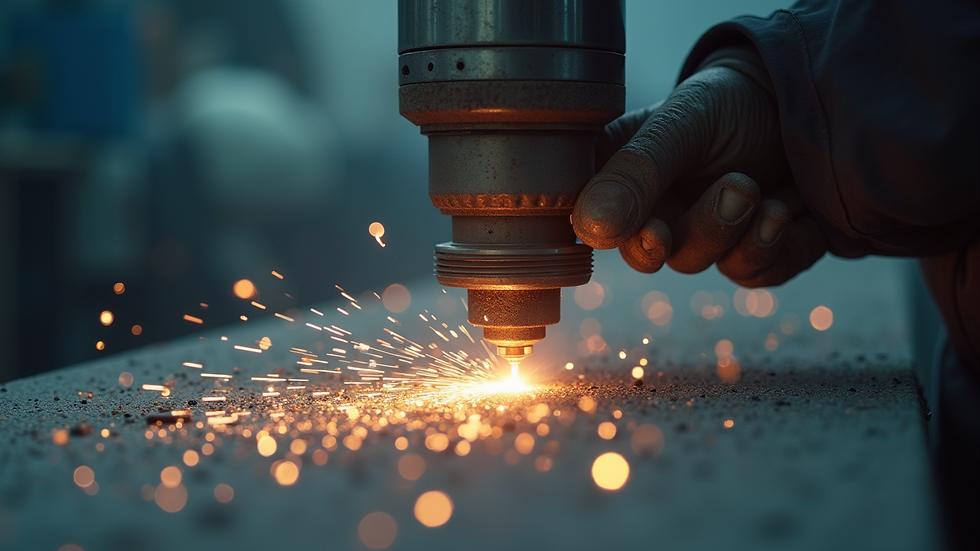 Close-up view of a sandblasting machine in action