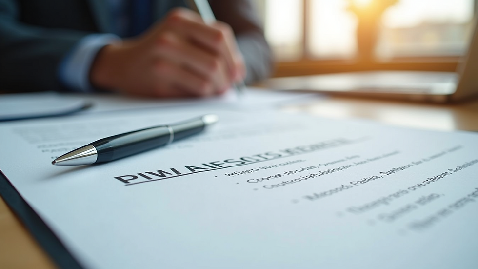 Close-up of a finance agreement document with a pen on a desk