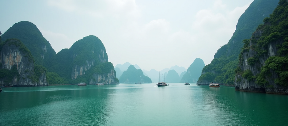 Emerald waters and limestone karsts of Ha Long Bay
