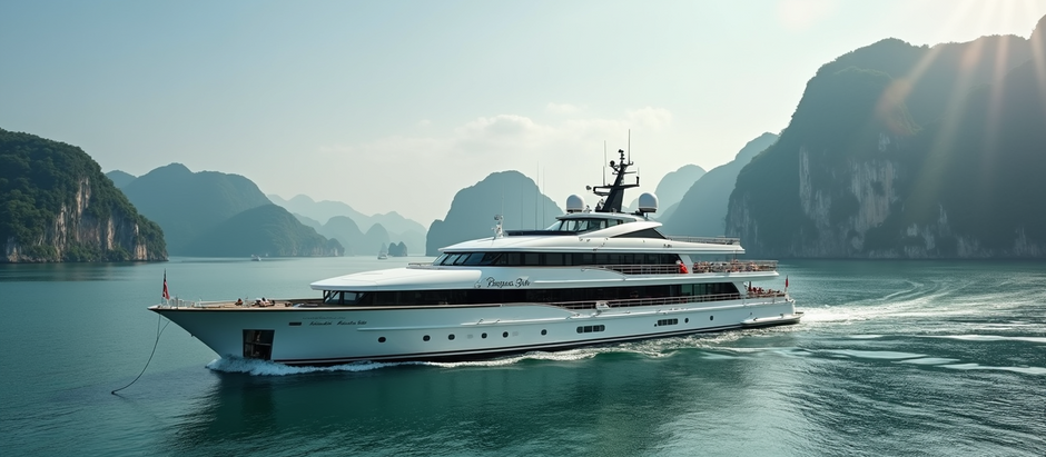 A stunning luxury cruise ship anchored at Ha Long Bay