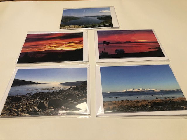 Calma Shore Blank Greetings Card, Snowy Mountains of Arran with envelope, A5-A6