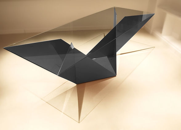 Exclusive design tables - TAKKRAM JET. Contemporary modern design steel table in black matte finish.
