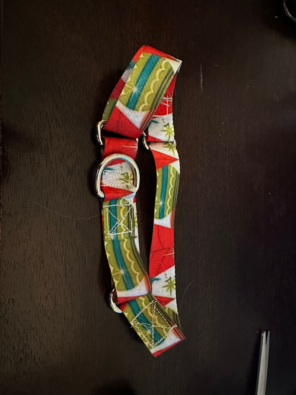 Dog martingale collar with Christmas Ornaments on it
