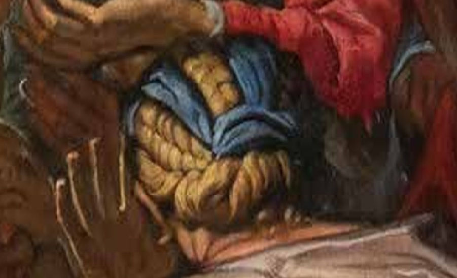 Fig. 4 - Antonio Fumiani - Donna bionda di schiena con una pettinatura molto elaborata (particolare).