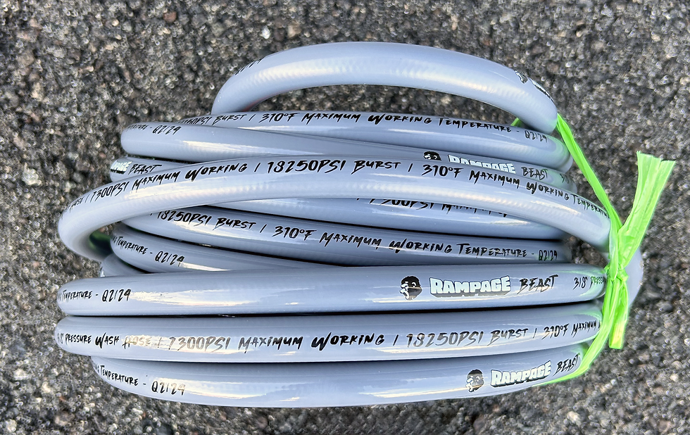 Thumbnail: Rampage Beast 200 foot smooth gray 3/8 inch double wire 7300 PSI high pressure hose used for professional pressure washing eq