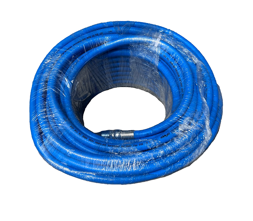Thumbnail: Rampage 3/4 inch blue softwash hose used for professional soft washing systems, designed for roof cleaning, house washing, si