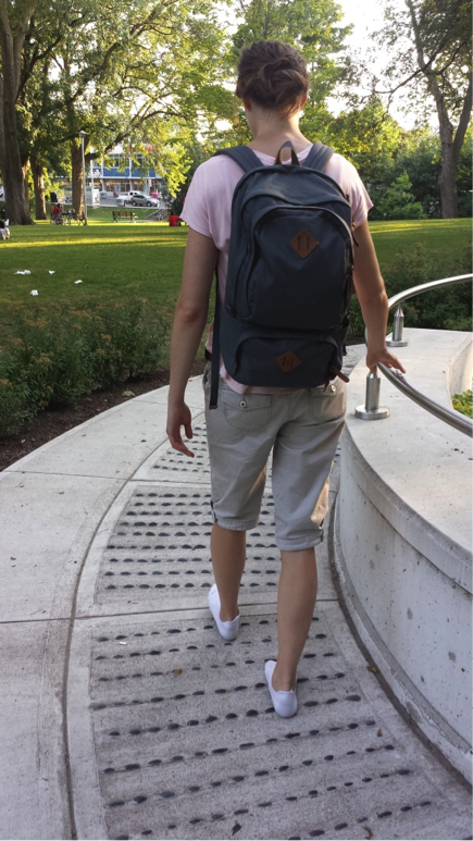 Julia enjoying the reflexology path at Dufferin Grove