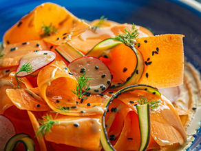 Carrot Ribbon Salad with Radish, Cucumber & Hummus Recipe