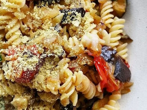 Roasted Eggplant and Tomato Fusilli with Nutritional Yeast | Easy Vegan Dinner Idea