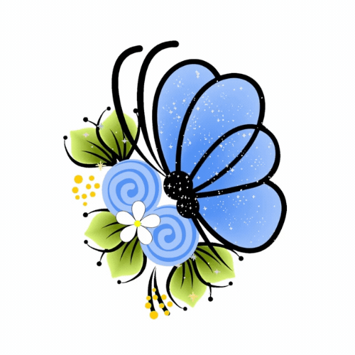 A beautiful blue butterfly with green flowers