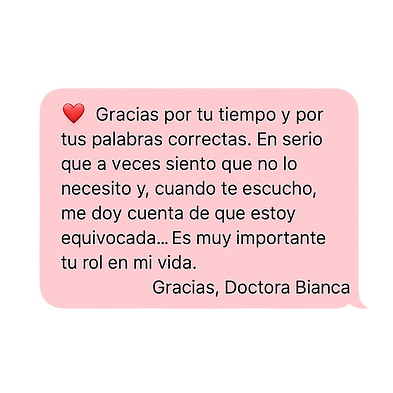 Testimonio emocional destacando el proceso de transformación en terapia.