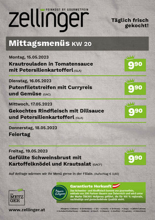 Der wöchentliche MENÜPLAN KW20