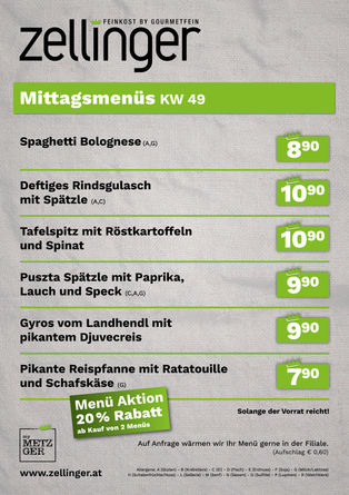 Der wöchentliche MENÜPLAN KW49
