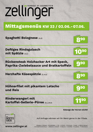 Der wöchentliche MENÜPLAN KW23