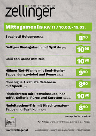 Der wöchentliche MENÜPLAN KW11