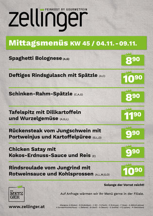 Der wöchentliche MENÜPLAN KW45