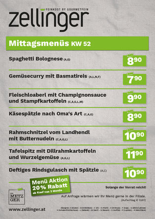 Der wöchentliche MENÜPLAN KW52