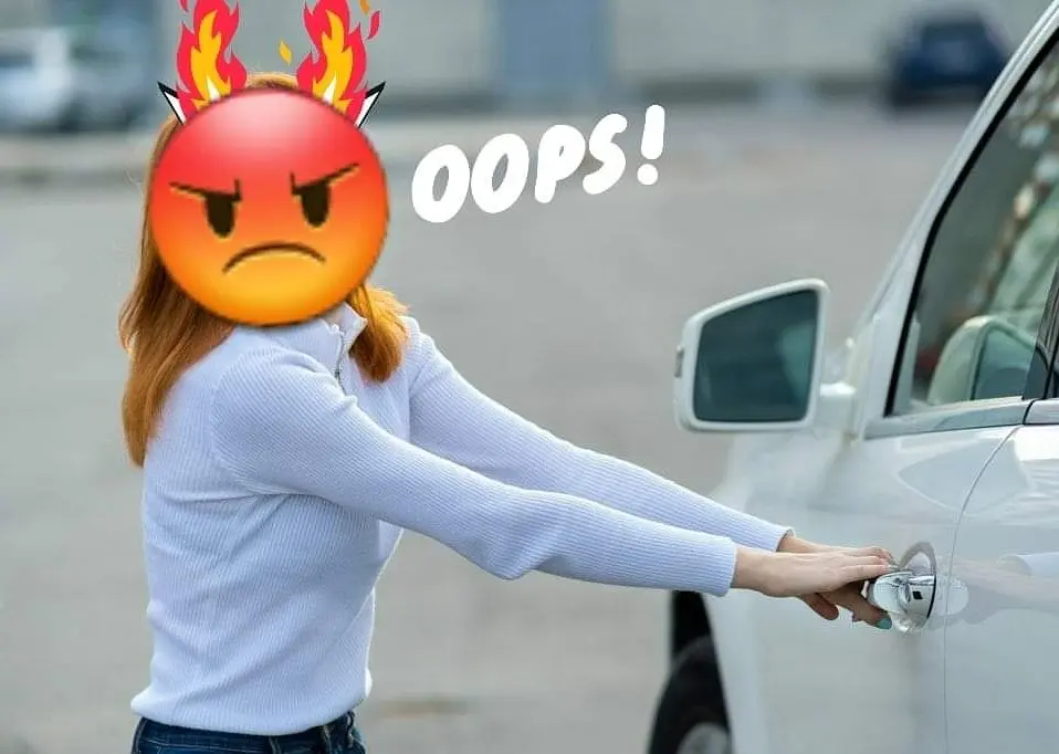 A angry women locked out of her car