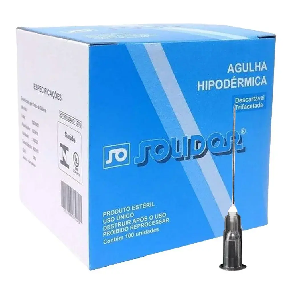 Agulha Hipodérmica 25x0,70 (22G) Caixa c/100 Un - Solidor