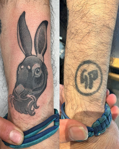 Cover up tattoo in black and gray done at Sangha Tattoo Studio by Calcium Art Tattoo in Eureka, California.