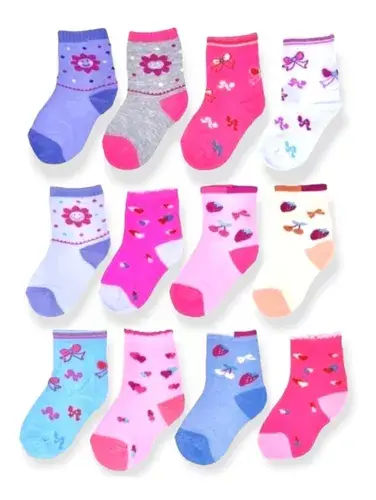 Miniatura: Kit 12 Pares Meias Infantil Bebe Menina Antiderrapante