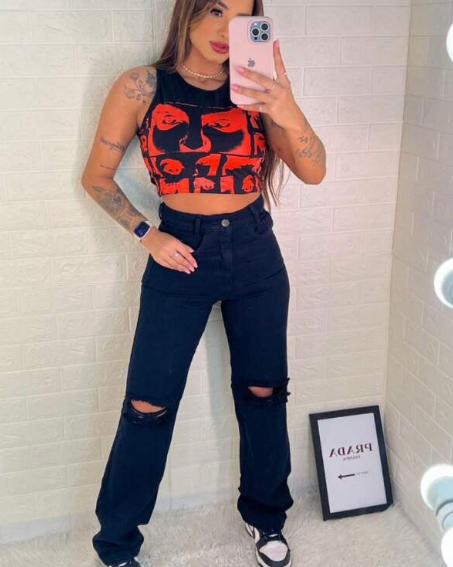 Miniatura: Calça Jeans Wide Leg Feminina Pantalona Cintura Alta Retrô Linha Premium