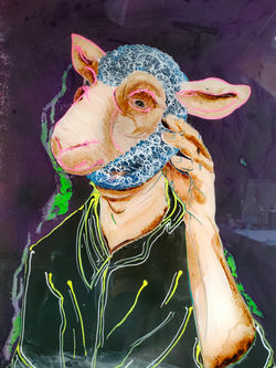 Masque mouton sous verre acrylique 50 x 70 cm