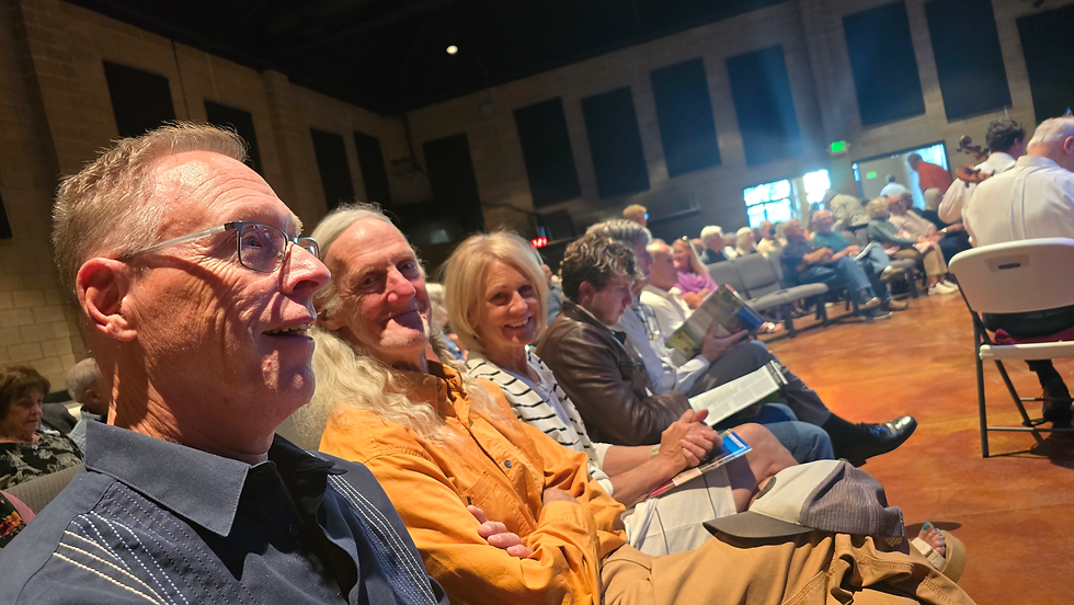 Ready for the concert - front row seats, way to the side with a great view of the harp.