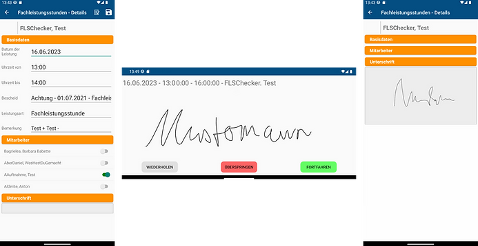 LifePlus APP Beispiel mit digitaler Unterschrift