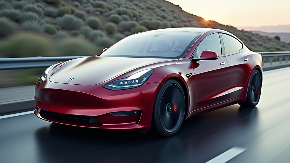 Vue rapprochée d'une Tesla avec film PPF transparent appliqué sur la carrosserie