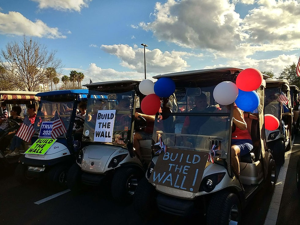 Golf carts with Trump's messaging
