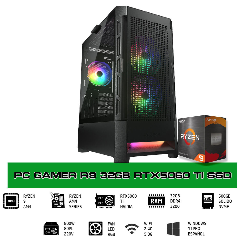 PCGAMER RYZEN 9 AM4 RTX 5060TI 32 GB RAM 2TB