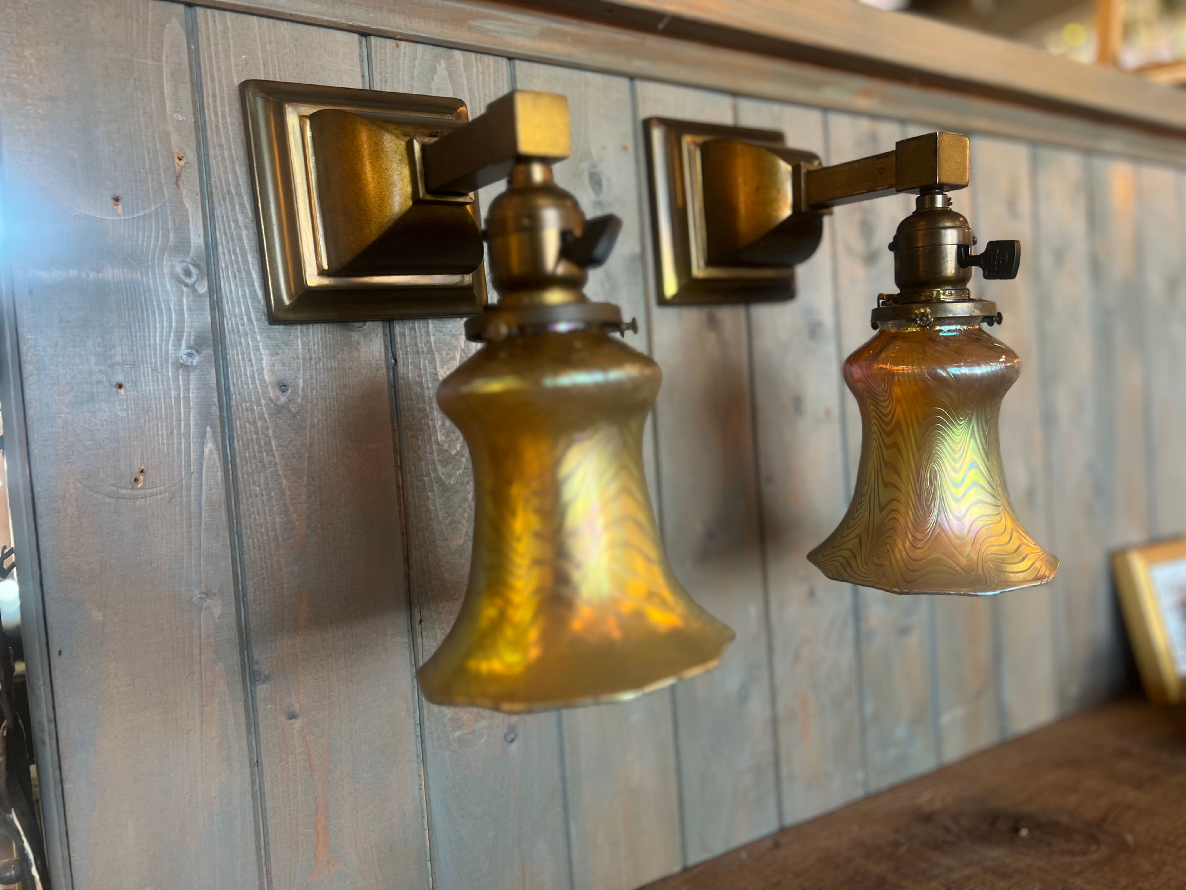 PAIR - Rewired vintage craftsman sconces with Art Glass