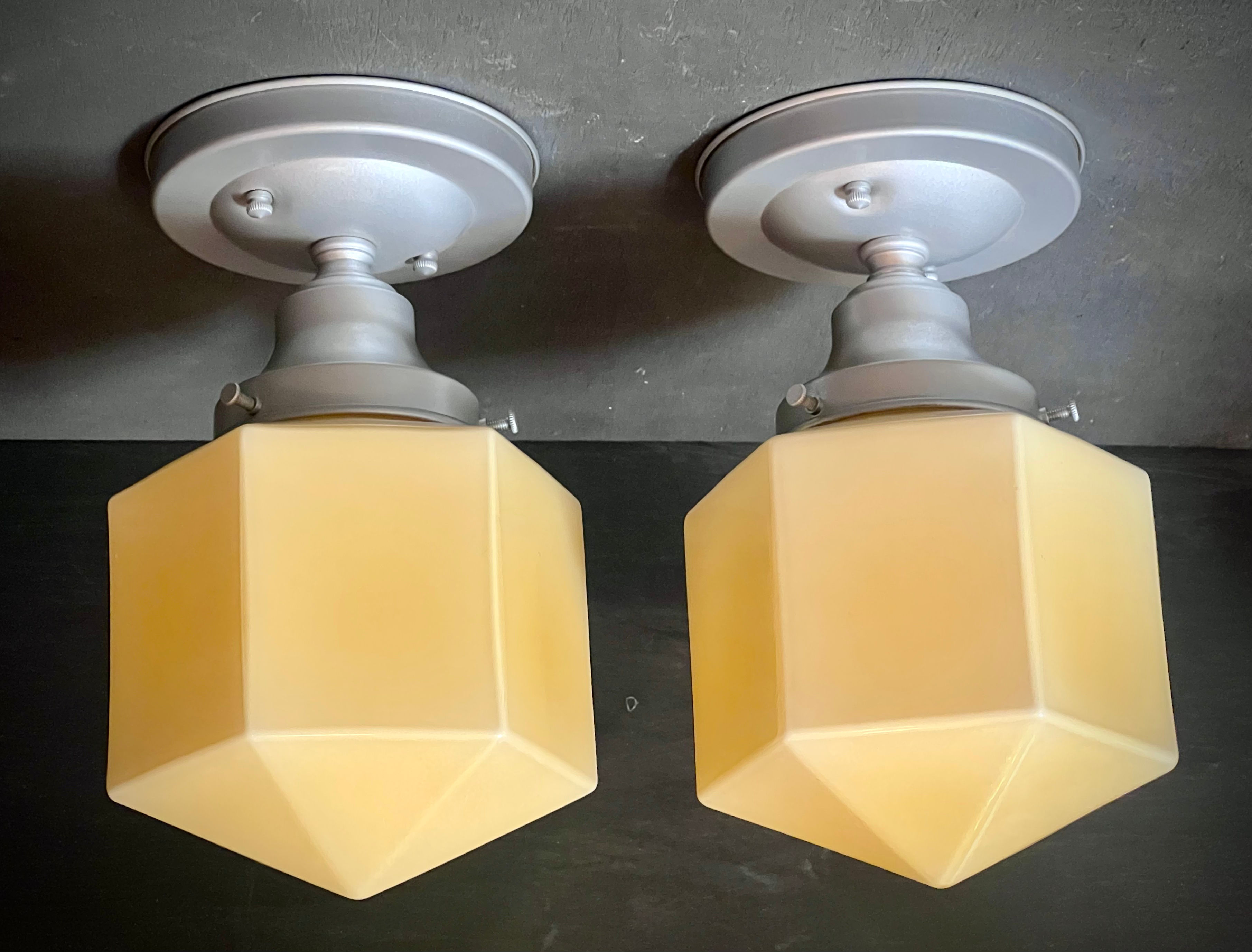 Pair- Butterscotch Deco ceiling lights