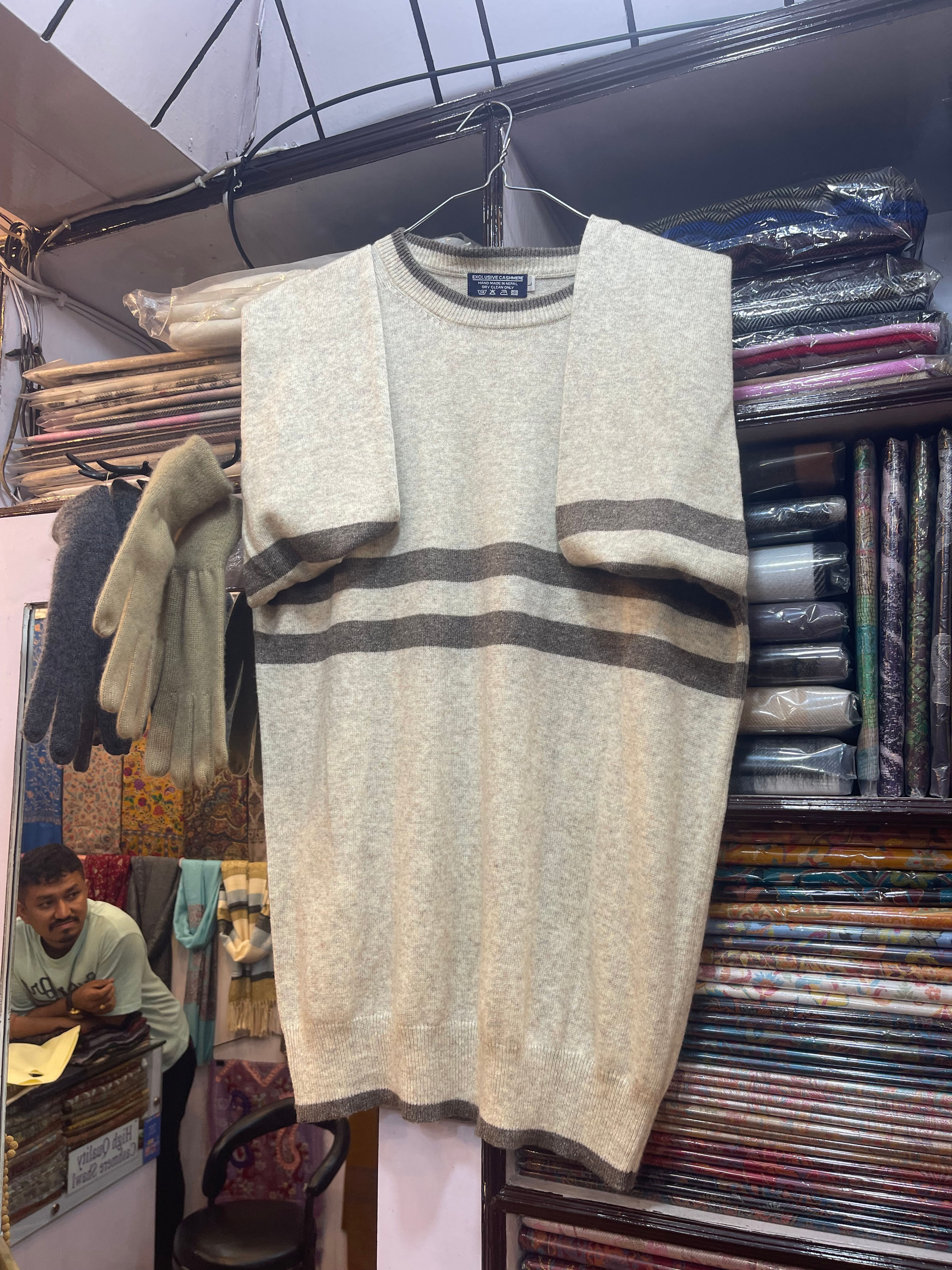 Real cashmere Pashmina Sweaters and cardigan with stripes from Kathmandu, Nepal
