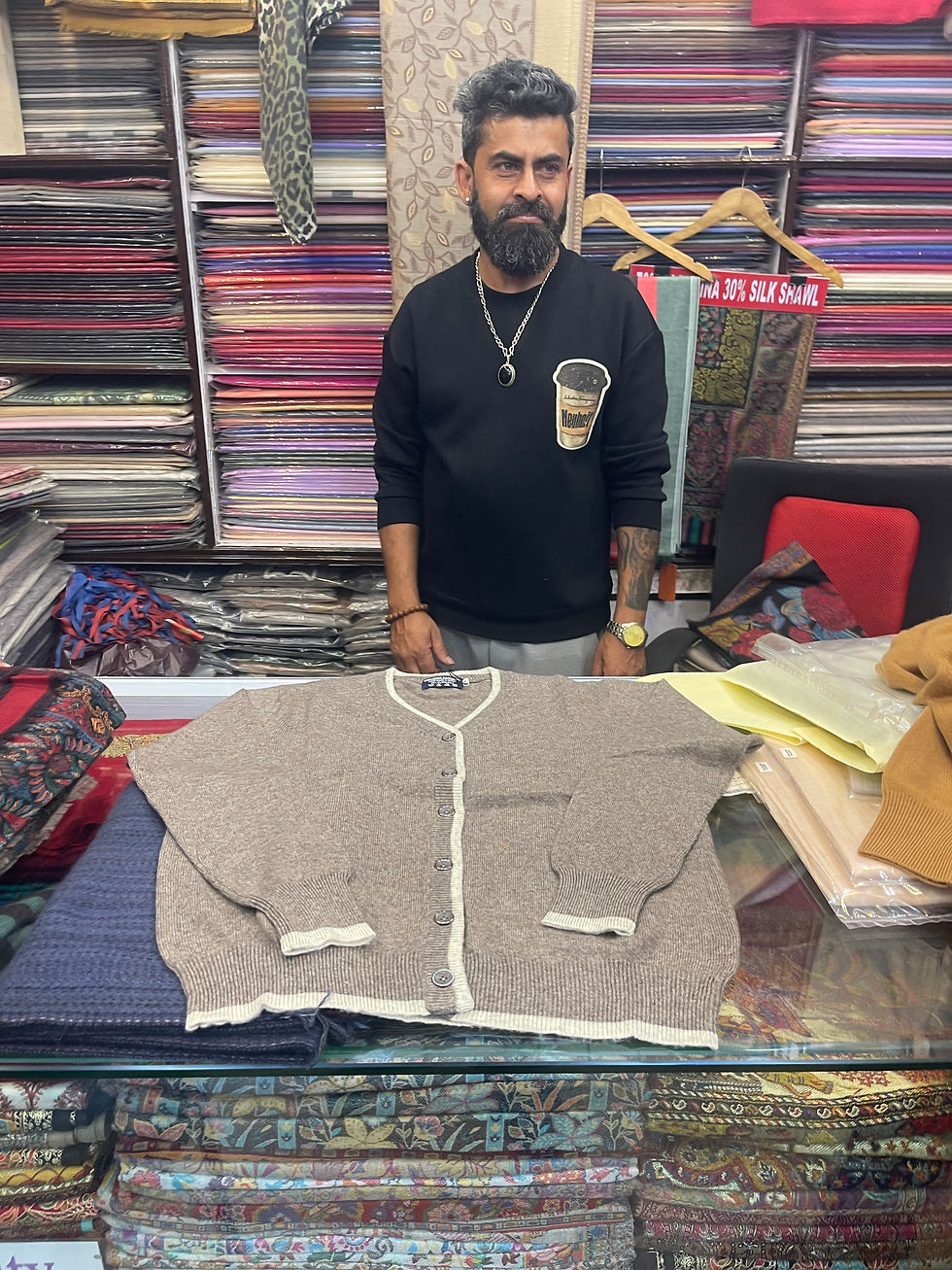 Thumbnail: Real cashmere Pashmina Sweaters and cardigan with stripes from Kathmandu, Nepal