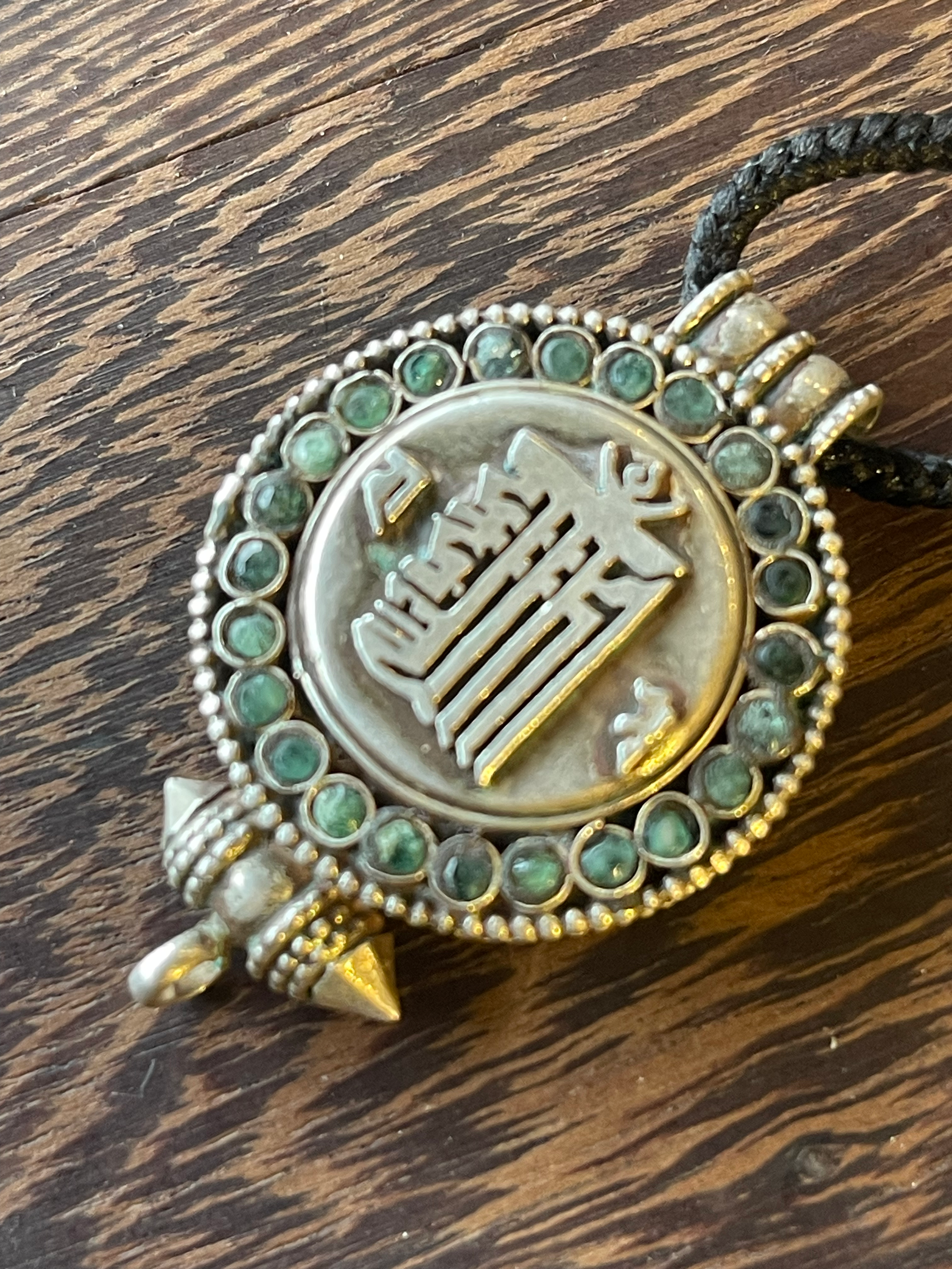 Traditional Sterling Silver and real Emeralds.Nepalese pendant