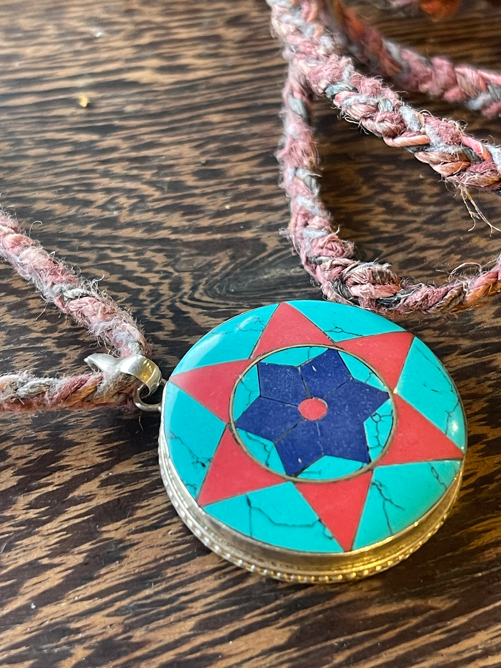 Thumbnail: Traditional SilverSterling Nepalese pendant with Lapis Lazuli/turquoise/coralr