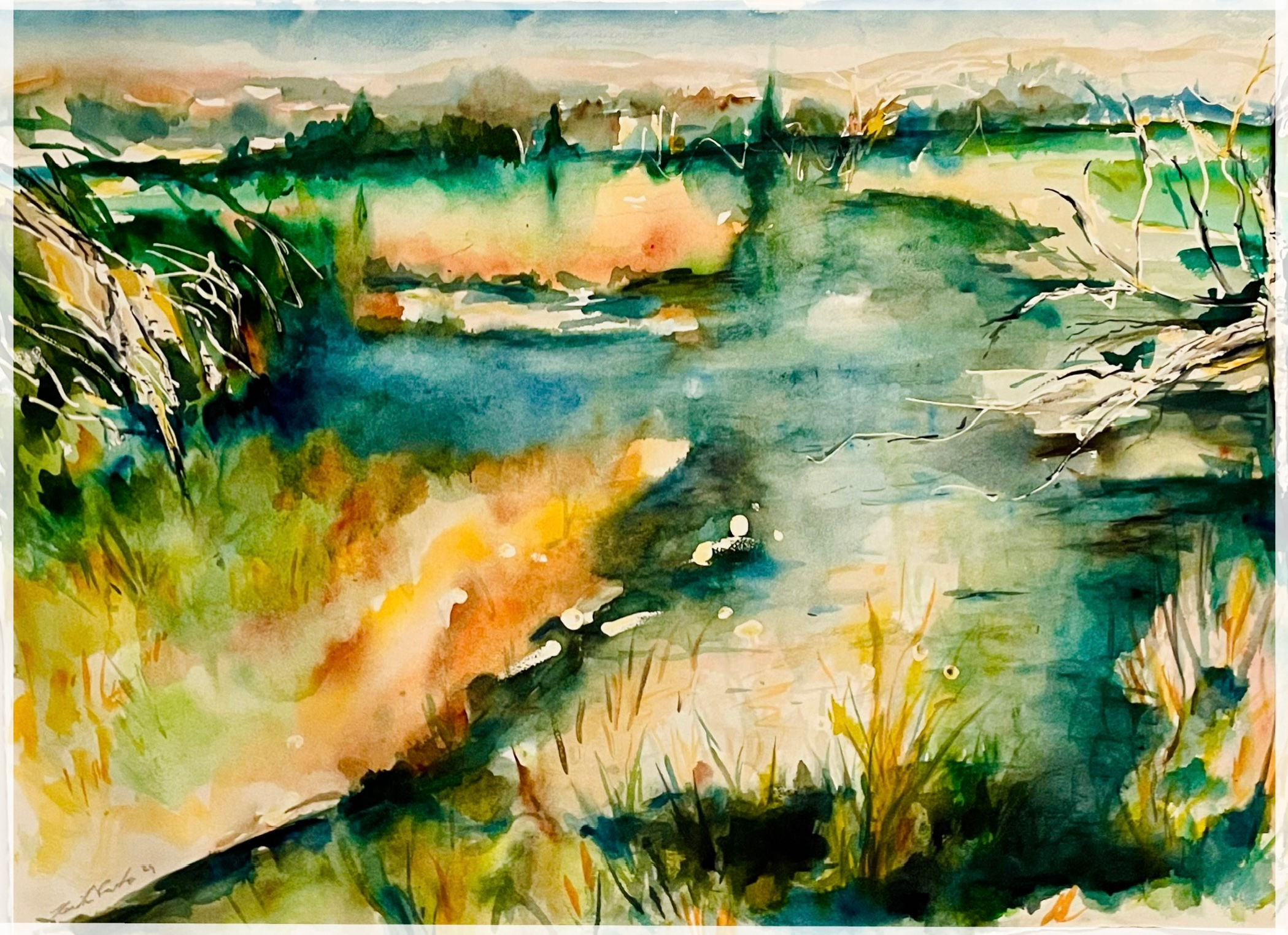 Artrik vägkant akvarell ca 40x50