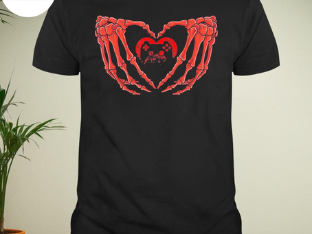 Gamer halloween boys skeleton hand heart gaming kidsns shirt
