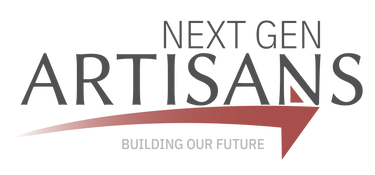 This logo says "Next Gen Artisans." Below is the tag line "Building Our Future." N in Artisans is an arrow & points right